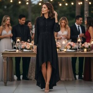 Women's Shani Black Lace Trim Midi Dress Pleated‎ Career Party Cocktail-Size 12